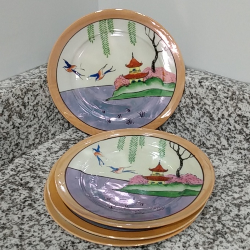4 Vintage Japanese Gold trimmed plates